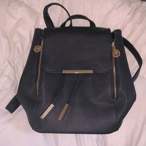 Black faux leather backpack